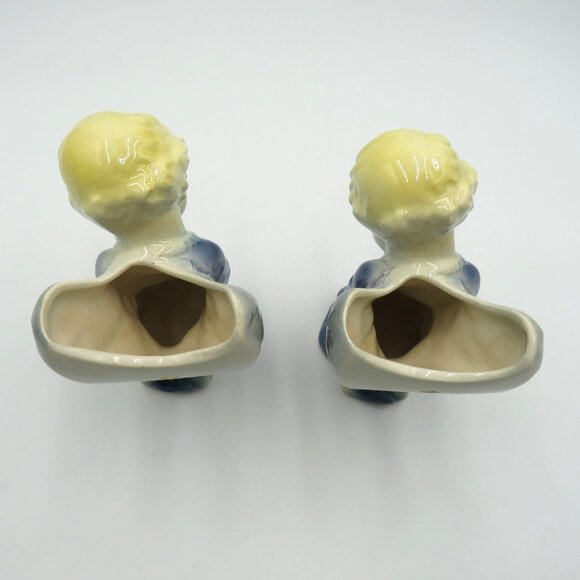 Vintage Ceramic Angel 6.5" Figurines Pair Kneeling Praying Hands Wall Pockets - Picture 7 of 9
